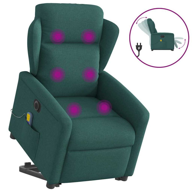 vidaXL Zvedací masážní polohovací křeslo tmavě zelené textil
