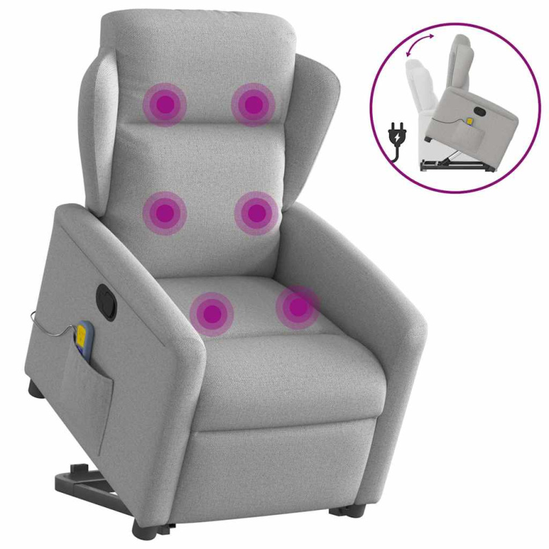 Zvedací Masážní Polohovací Křeslo Obláčkově Šedé Textil Obláčkově Šedá - Elektrické zatlačení zpět / Ne
