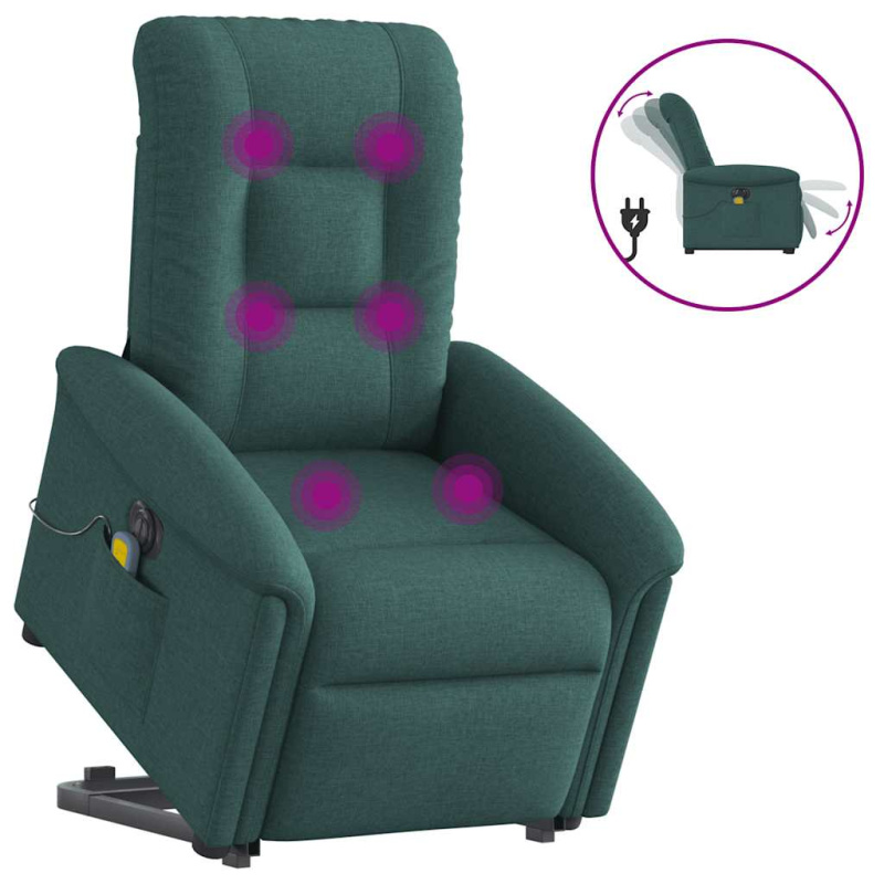Elektrické Zvedací Masážní Polohovací Křeslo Zelené Textil Tmavě Zelená - Elektrické zatlačení zpět / Ano