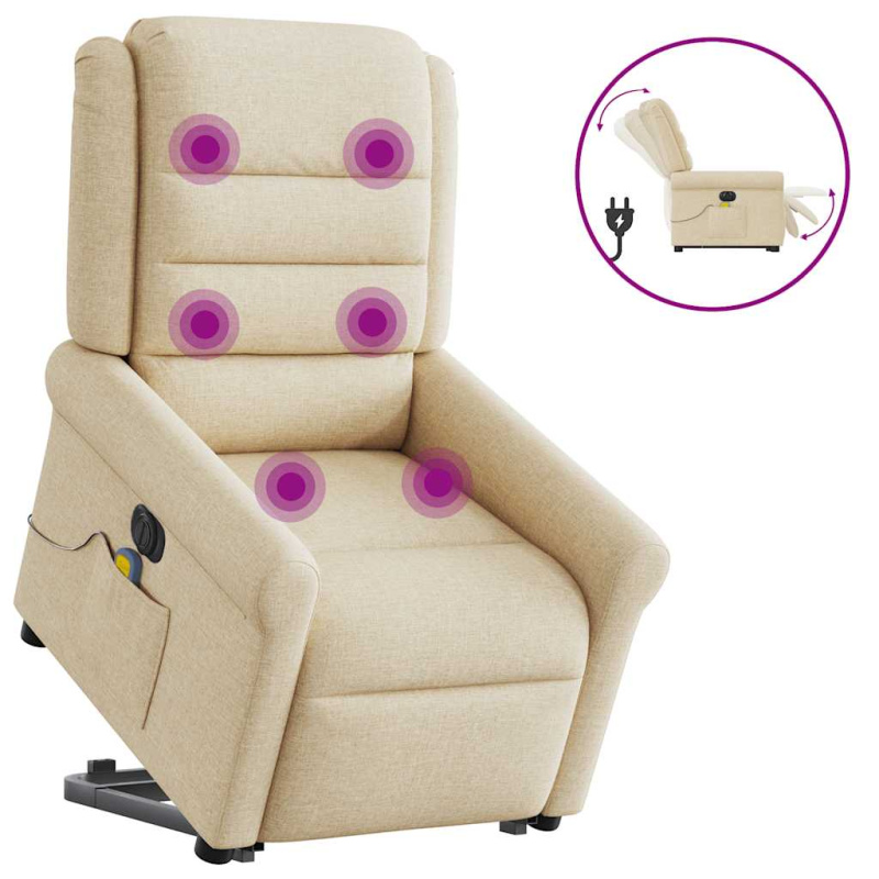 vidaXL Elektrické zvedací polohovací křeslo krémové textil