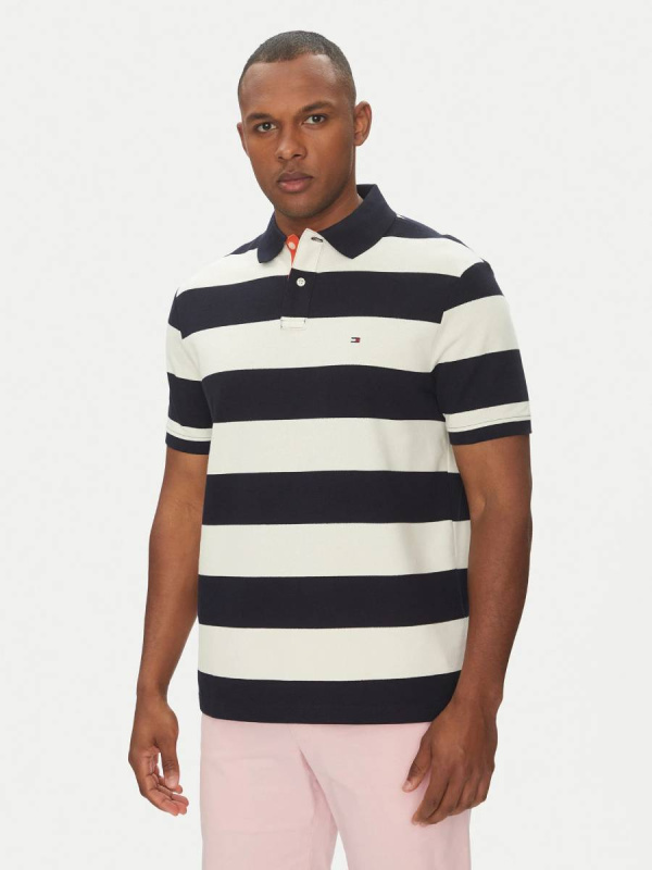 Tommy Hilfiger pánské modro krémové pruhované polotričko