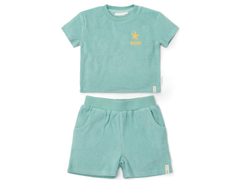 Little Dutch Tričko a kraťasy Seashells / Stripes Surf Blue vel. 98/104