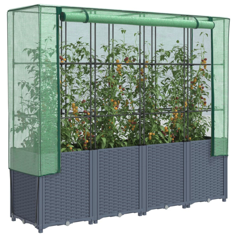 Vyvýšený Záhon Se Skleníkem Ratanový Vzhled 160 X 40 X 153 Cm - Modro-šedá