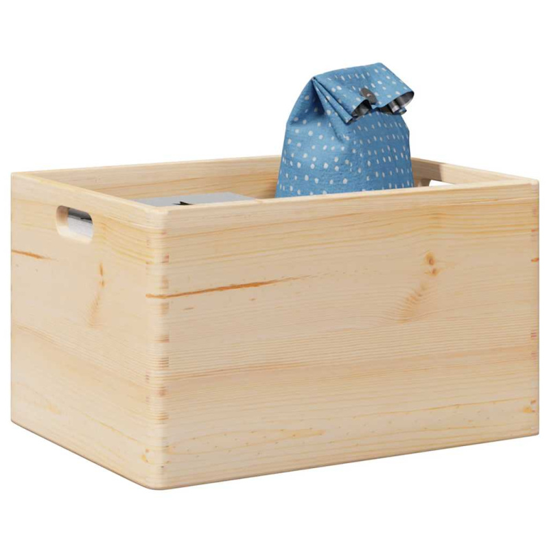 Dřevěná Box S Úchytkami Masivní Borové Dřevo Přírodní - s víkem a úchyty / 40 x 30 x 13 cm