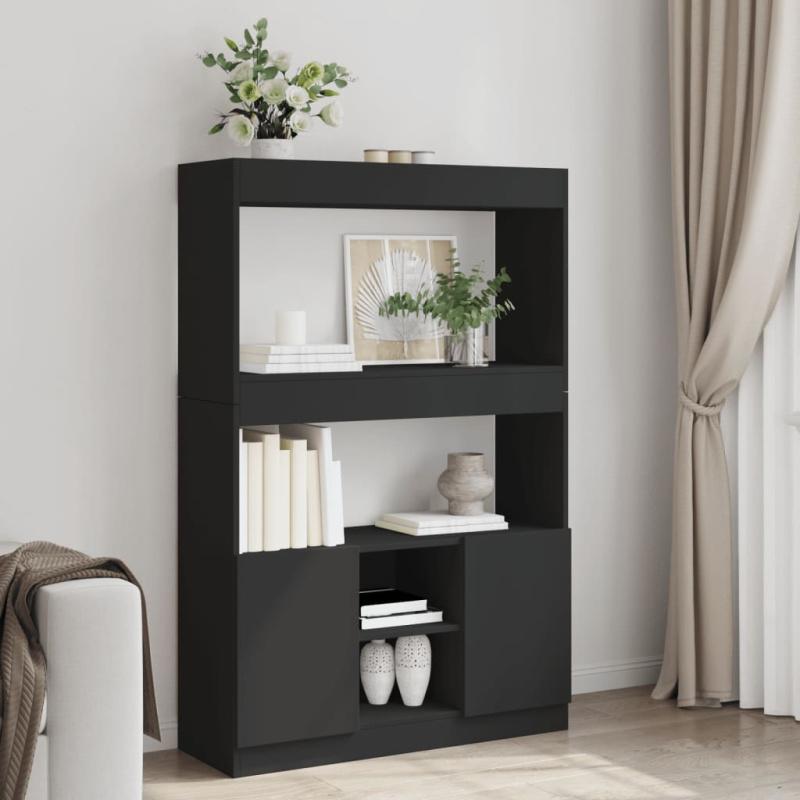 Skříň Highboard Černá 92 X 33 X Kompozitní Dřevo Černá - 140 cm / 63 cm
