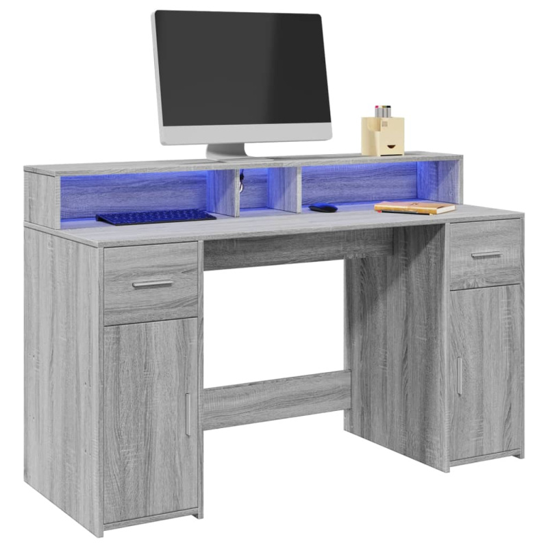 Psací Stůl S Led Šedý Sonoma Kompozitní Dřevo - Kouřový dub / 140 x 55 x 91 cm