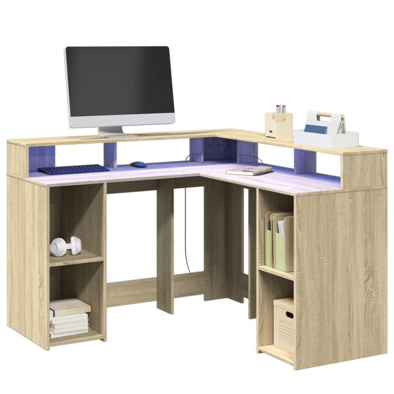 Psací Stůl S Led Kompozitní Dřevo - Bílá / 130 x 130 x 91 cm