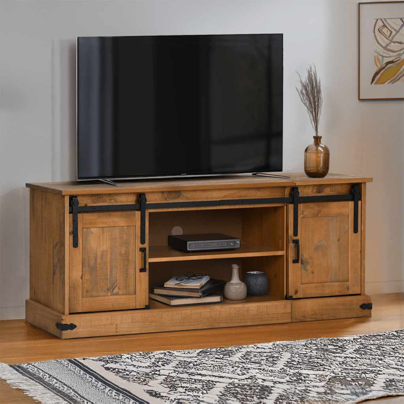 Tv Skříňka Halden 2 Posuvné Dveře 150X40X60 Cm Masivní Dřevo - Přírodní