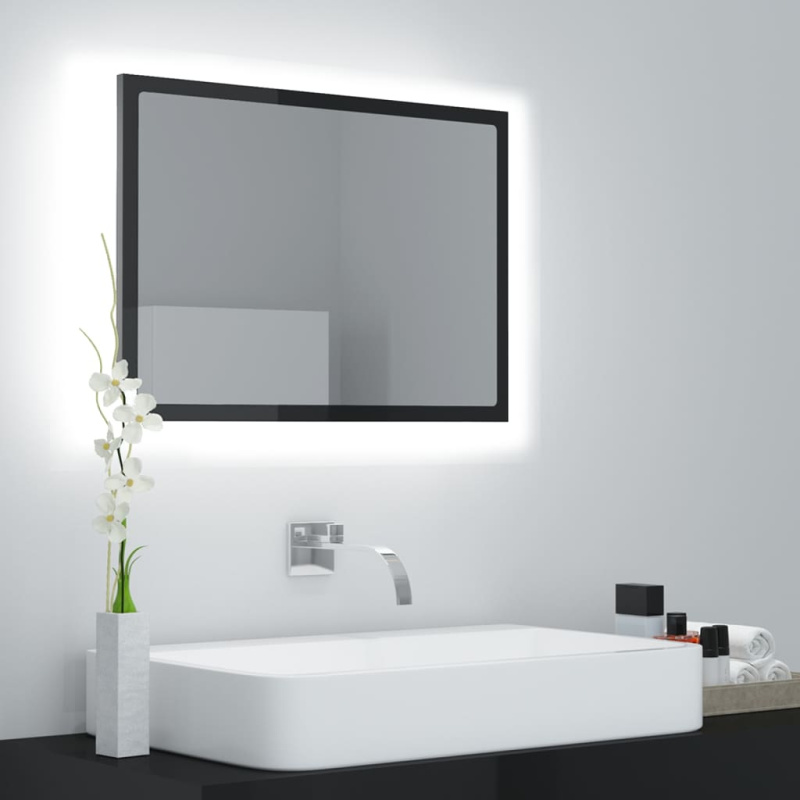 Led Koupelnové Zrcadlo Černé Vysoký Lesk 60X8,5X37 Cm Akrylové - Staré dřevo