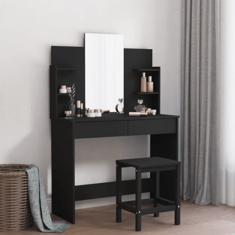 Toaletní Stolek Se Zrcadlem Černý 96 X 39 X 142 Cm - Staré dřevo