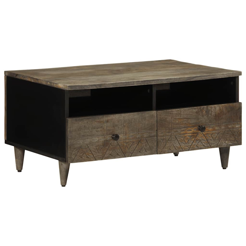 Coffee Table Světle Šedá 80X54X40 Cm Masivní Mangovníkové Dřevo Bílá