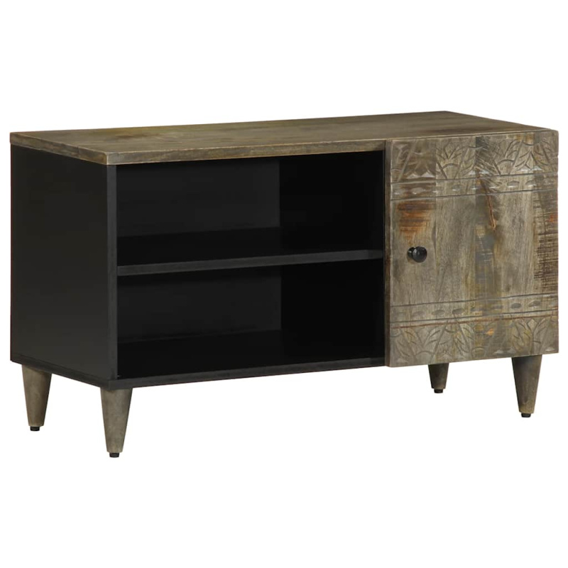 Tv Cabinet Světle Šedá 80X31,5X46 Cm Masivní Mangovníkové Dřevo Modrá