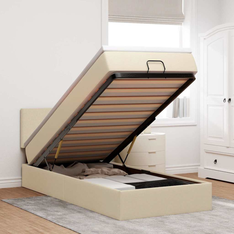 Osmanský Rám Postele S Matrací Krémově 80X200Cm Textil Krémová - Hladký design / 140 x 190 cm