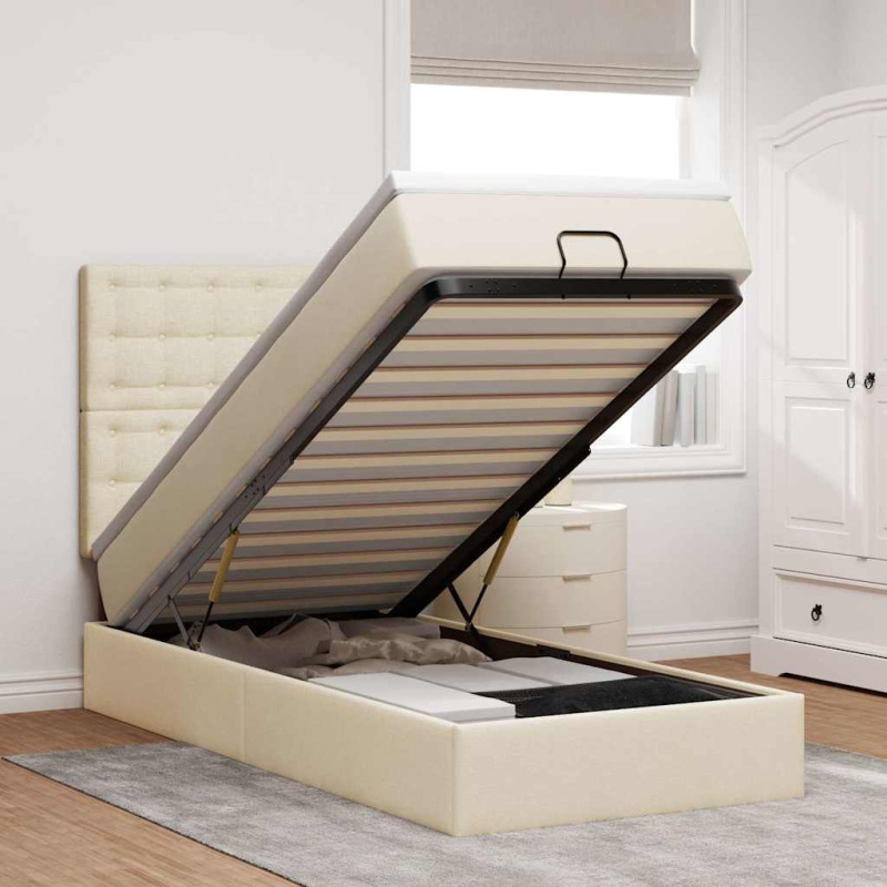 Osmanský Postel S Matrací Krémově Textil Krémová - tlačítka / 100 x 200 cm