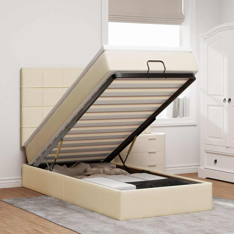 Osmanský Rám Postele S Matrací Krémově 100X200Cm Textil Krémová - Prošívaný design / 140 x 200 cm