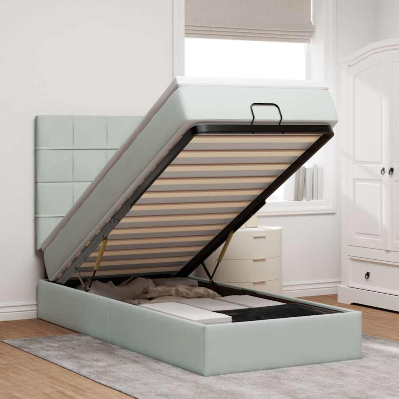 Osmanský Rám Postele S Matracemi 100X200Cm Samet Světle Šedá - Blok se čtverci / 120 x 190 cm