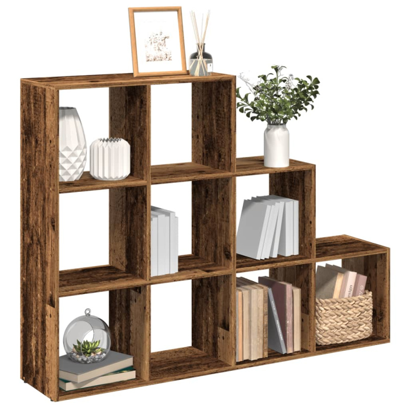 Knihovna/dělící stěna 3patrová old wood 137,5x29x103,5 cm staré dřevo
