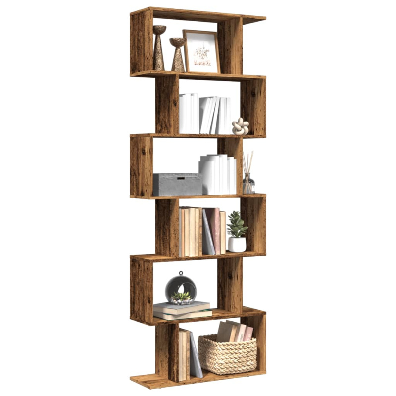 Knihovna/Dělící Stěna 6Patrová Old Wood 70X24X Kompozit - Bílá / 129 cm
