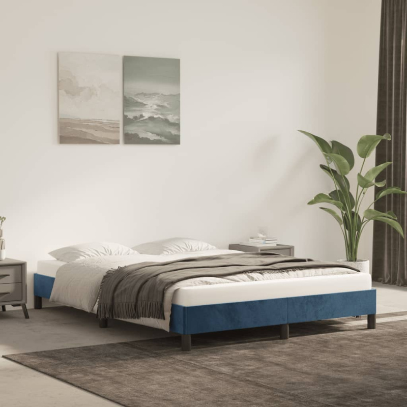 Rám Postele Bez Matrace Tmavě Modrý Samet Tmavě Moddrá - 80 x 220 cm / 25 cm