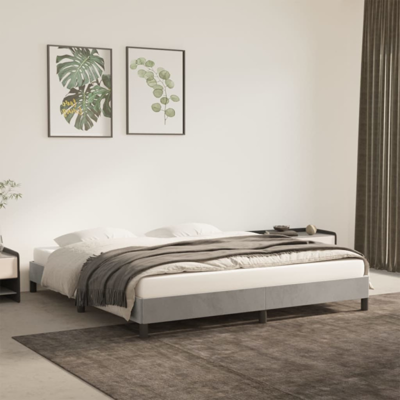 Rám Postele Bez Matrace Světle Šedý Samet Světle Šedá - 90 x 220 cm / 25 cm