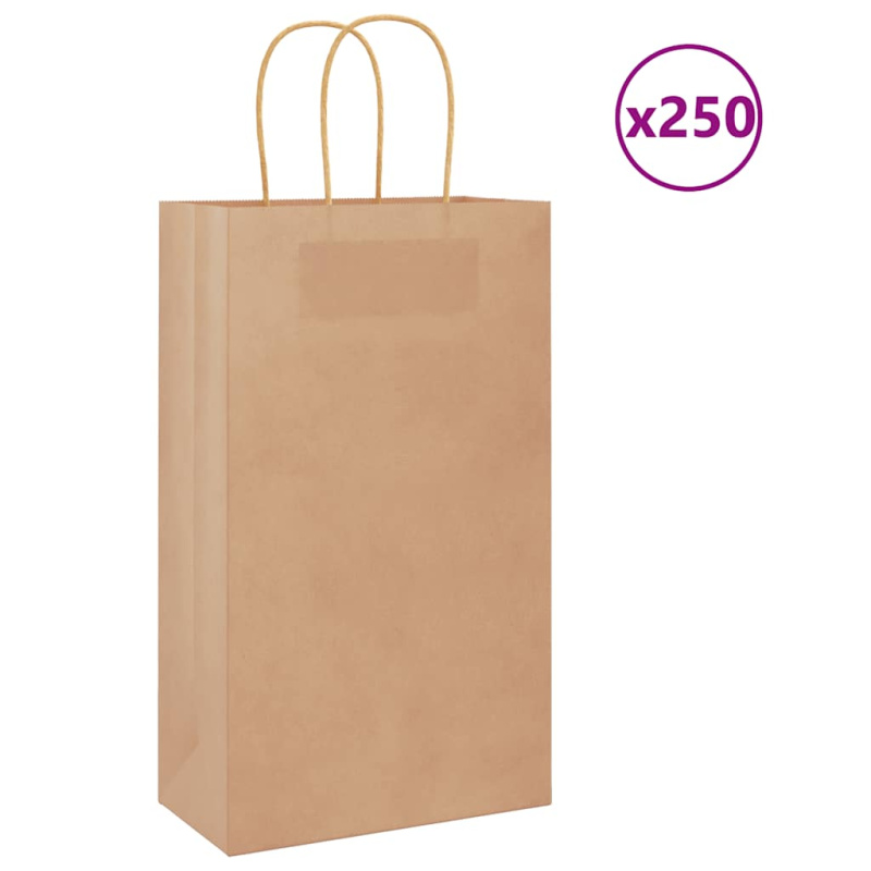 Papírové Tašky 250 Ks S Uchy Hnědé Hnědá - 250 / 21 x 11 x 36 cm