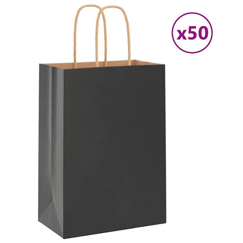 Papírové Sáčky 50 Ks S Uchy Černé Černá - 250 / 26 x 12 x 35 cm
