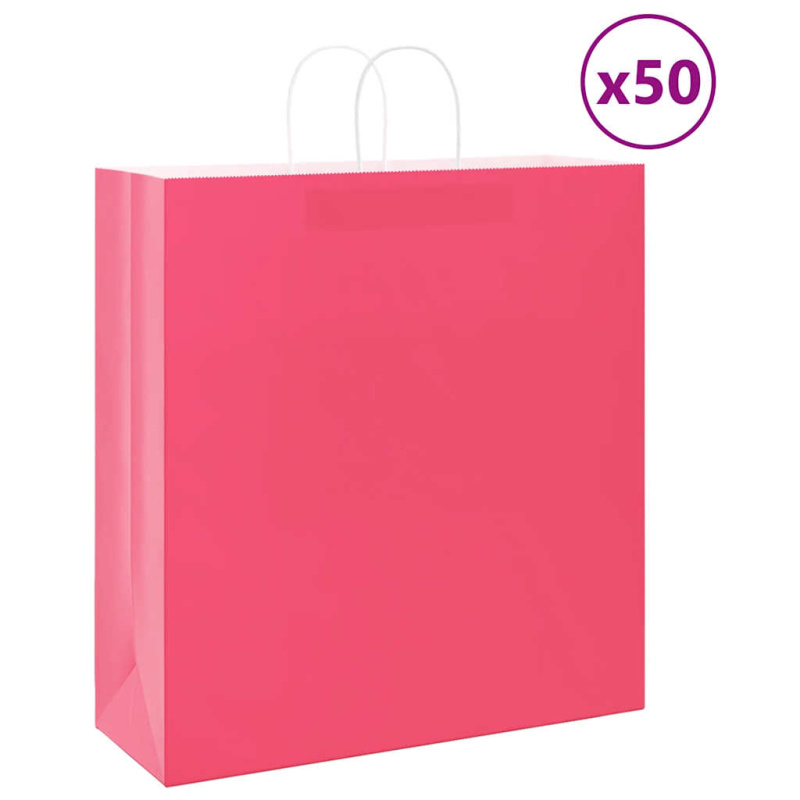 Papírové Tašky 50 Ks S Uchy Růžová - 50 / 32 x 22 x 24 cm