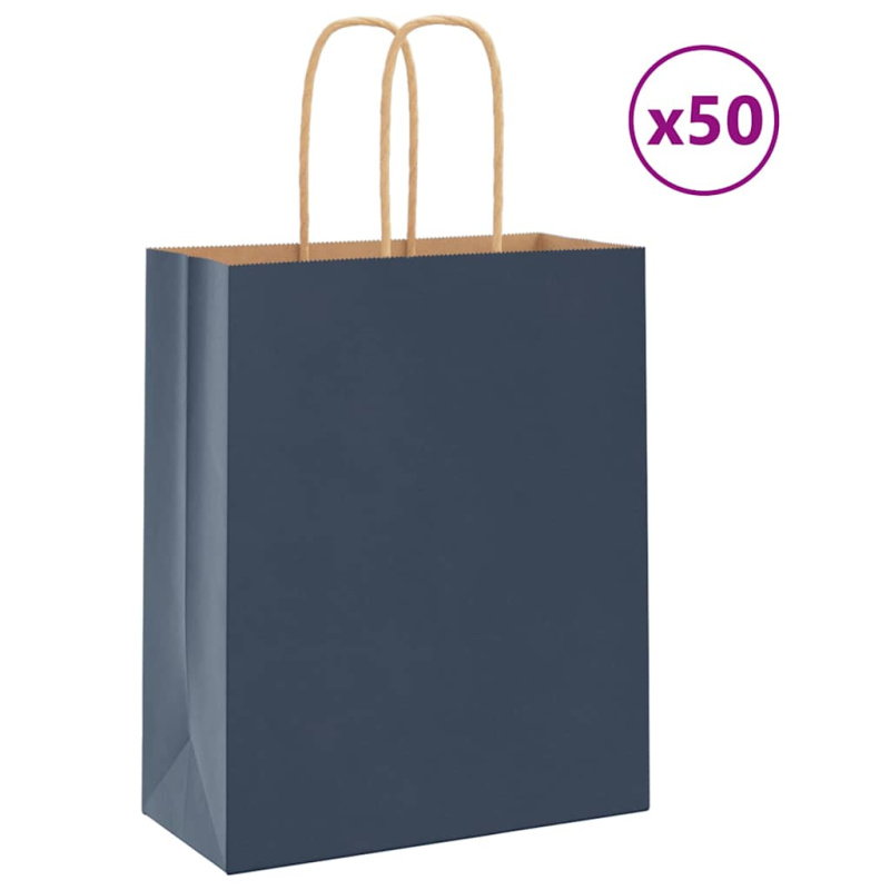 Papírové Tašky 50 Ks S Uchy Modrá - 50 / 22 x 11 x 31 cm