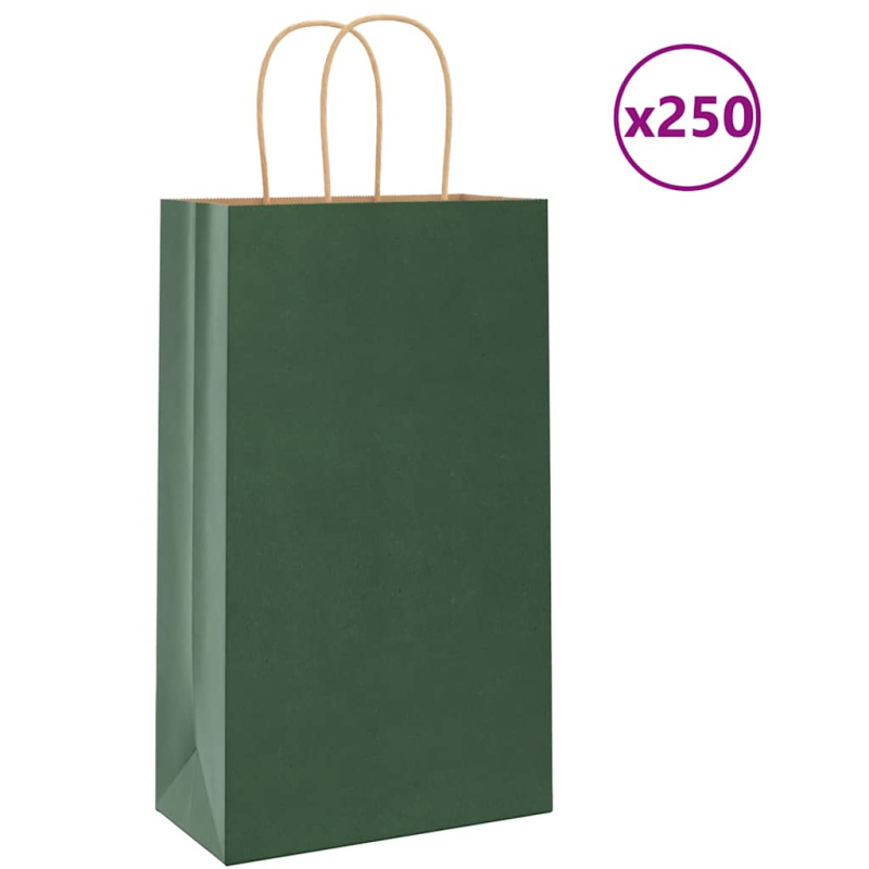 Papírové Tašky 250 Ks S Uchy Zelené Zelená - 50 / 32 x 22 x 24 cm
