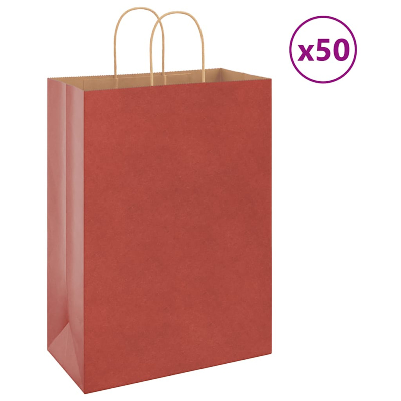 Papírové Tašky 50 Ks S Uchy Červené Červená - 250 / 22 x 11 x 31 cm