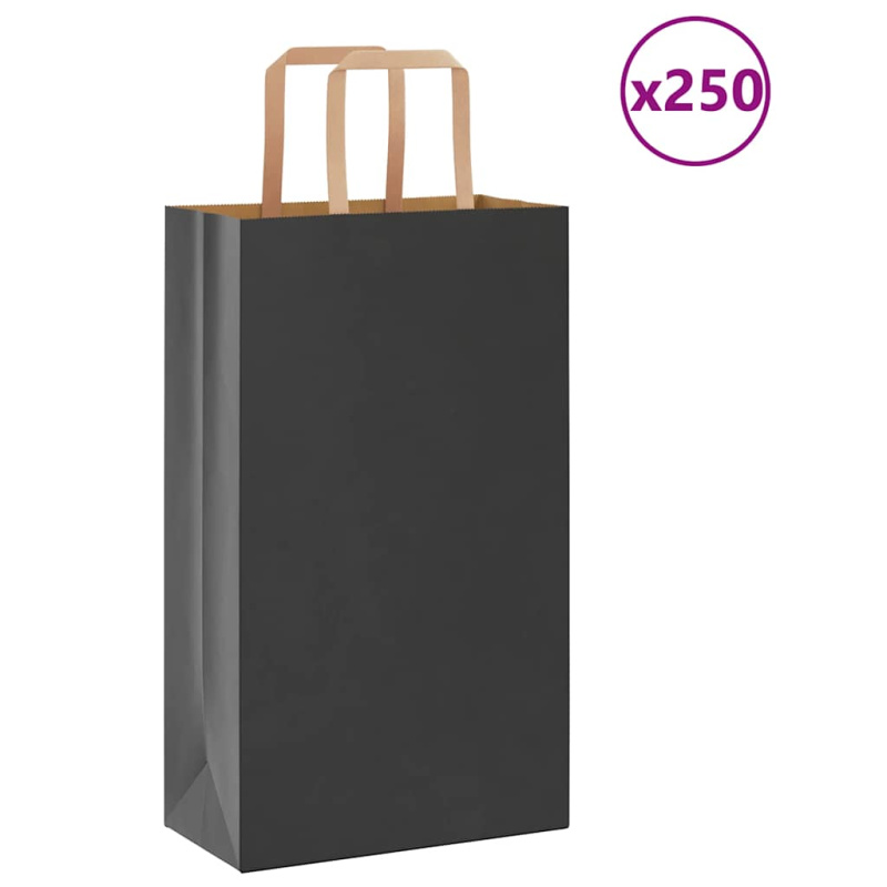 Papírové Sáčky 250 Ks S Uchy Černé Černá - 250 / 32 x 17 x 25 cm