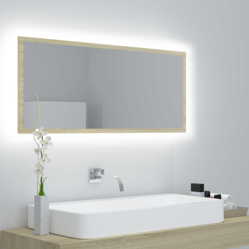 Led Koupelnové Zrcadlo 100 X 8,5 X 37 Cm Akrylové - Kouřový dub