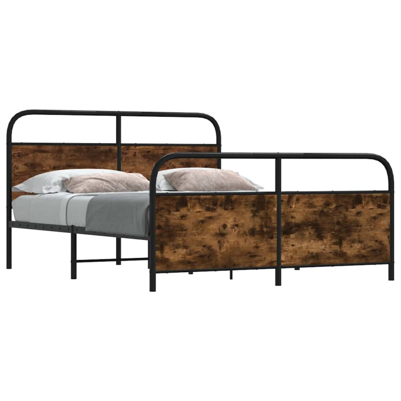 Kovový Rám Postele Bez Matrace Kouřový Dub - s čelem za hlavou a nízkým čelem u nohou / 107 x 203 cm