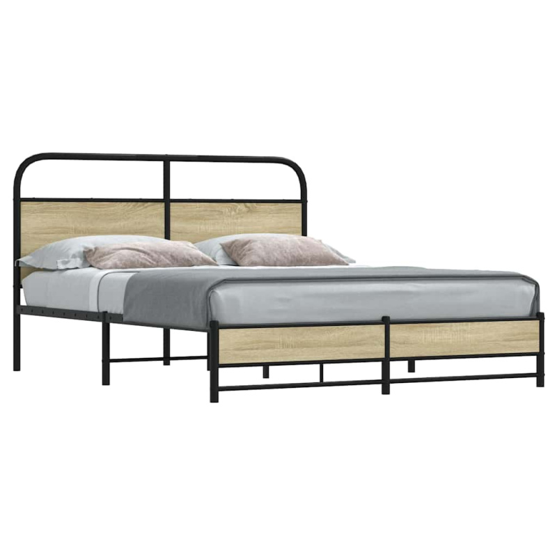 Kovový Rám Postele Bez Matrace Dub Sonoma - s čelem za hlavou a vysokým čelem u nohou / 107 x 203 cm