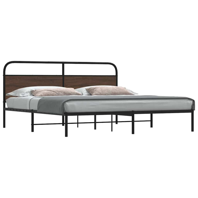 Kovový Rám Postele Bez Matrace Hnědý Dub - s čelem za hlavou a dvojitým nízkým čelem u nohou / 107 x 203 cm