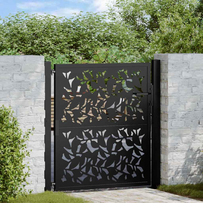 Zahradní Branka Černá Ocel Design Listů - Povětrnostně odolná ocel / Hnědý / Lehký design / 105 x 105 cm