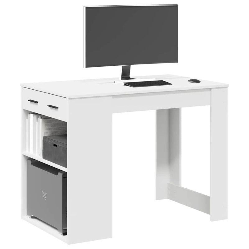 Psací Stůl Se Zásuvkou A Policí Bílý 102X62X77,5 Cm Kompozit - Hnědý dub