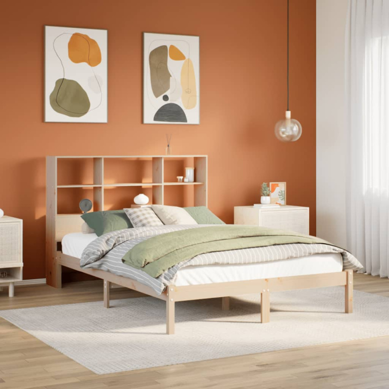 Postel s knihovnou bez matrace bílá 140x190 cm masivní borovice