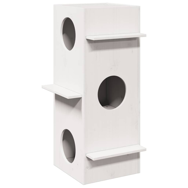 Kočičí Domeček Bílá 43X43X90 Cm Masivní Borové Dřevo - Tmavě hnědá