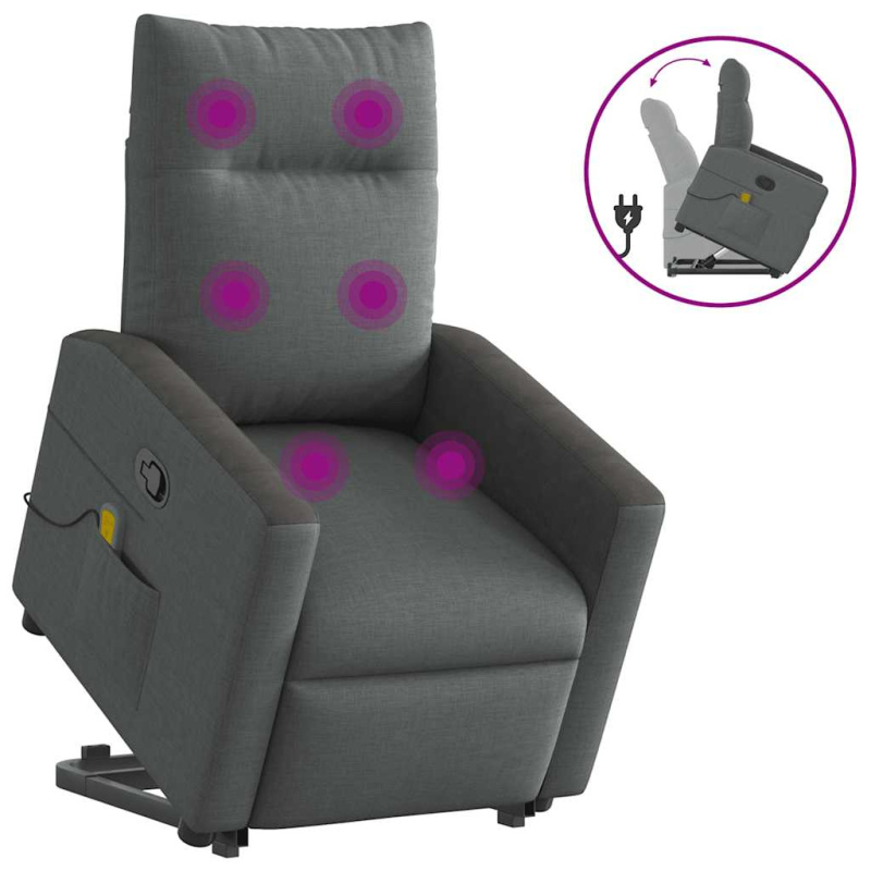 Zvedací masážní polohovací křeslo tmavě šedé textil tmavě šedá - Elektrické zatlačení zpět / Ne