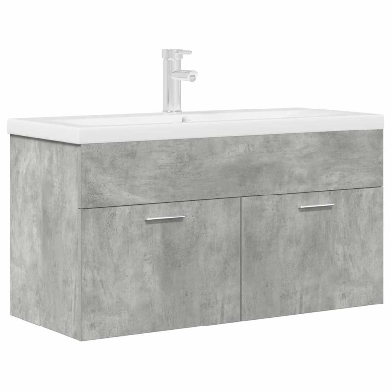 Koupelnová Skříňka Se Zápustným Umyvadlem A Baterií Betonová Šedá - S baterií / 60 x 38.5 x 46 cm