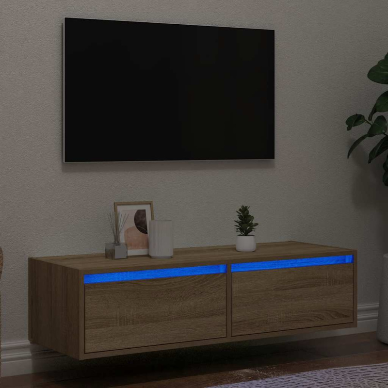Tv Skříňka S Led Osvětlením 100X35,5X25 Cm - Hnědý dub / 1 / 51 cm