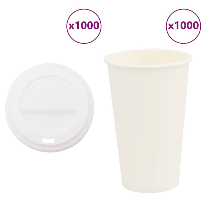 vidaXL Papírové kelímky na kávu s víčky 1000 pcs 16oz 400ml