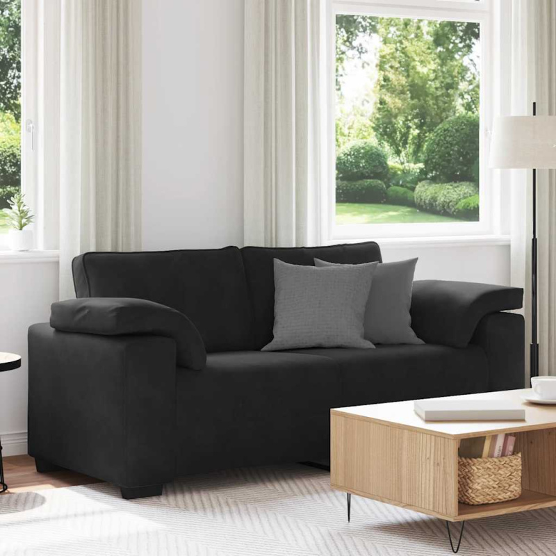 Loveseat Sofa Černý Samet - Černá / 140 cm