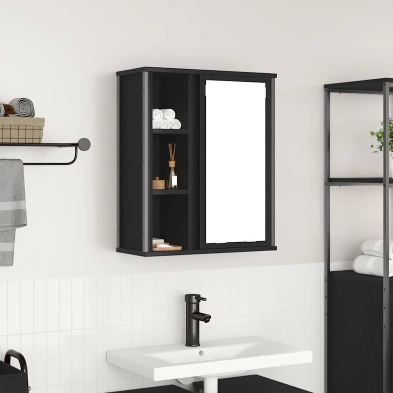 Koupelnová Nástěnná Skříňka Se Zrcadlem Dub Černý 50X21X60 Cm