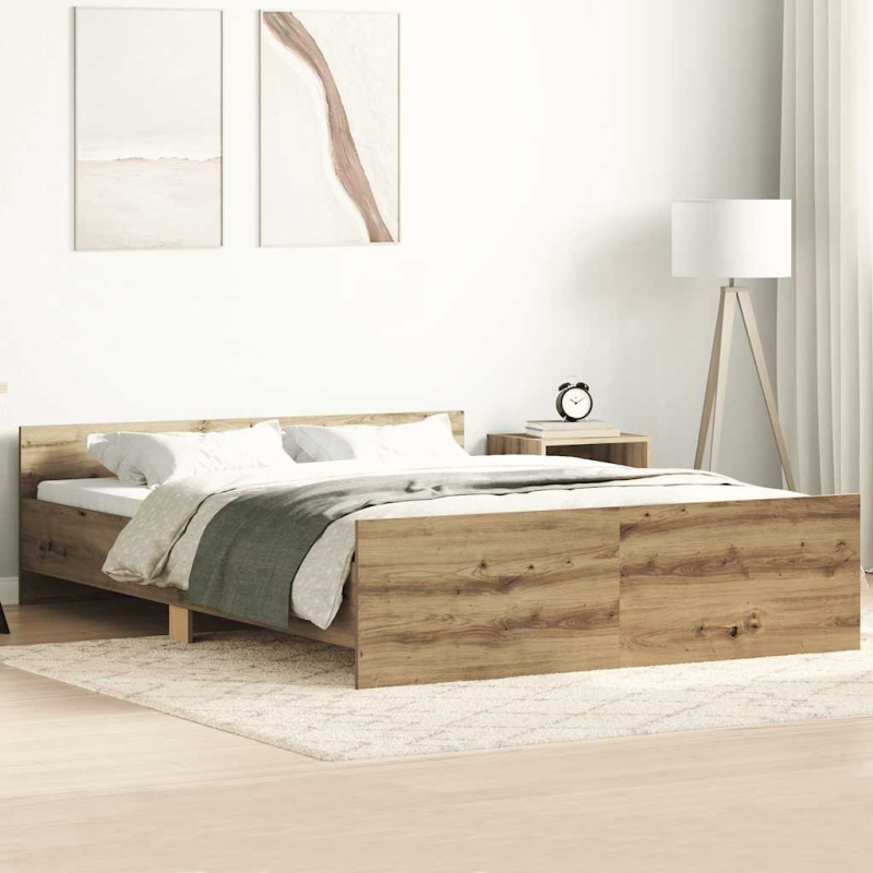 Rám Postele Bez Matrace Řemeslnický Dub Dřevěné Konstrukce Dub Artisan - 140 x 190 cm