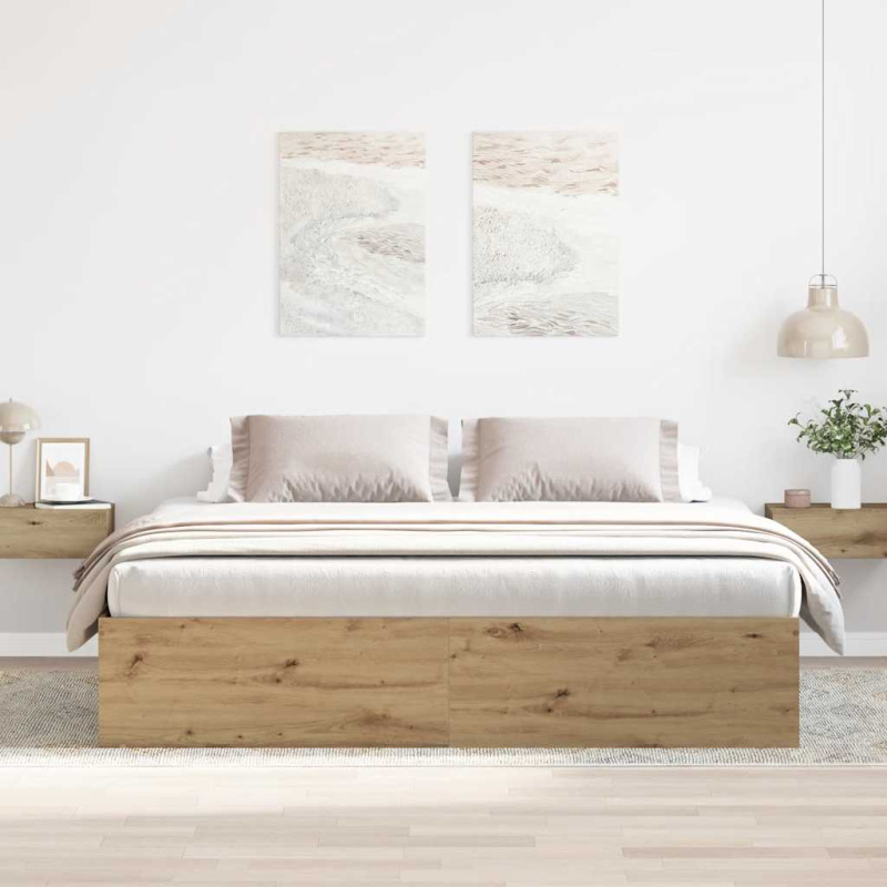 Rám Postele Bez Matrace Řemeslnický Dub Dřevěné Konstrukce Dub Artisan - 200 x 200 cm