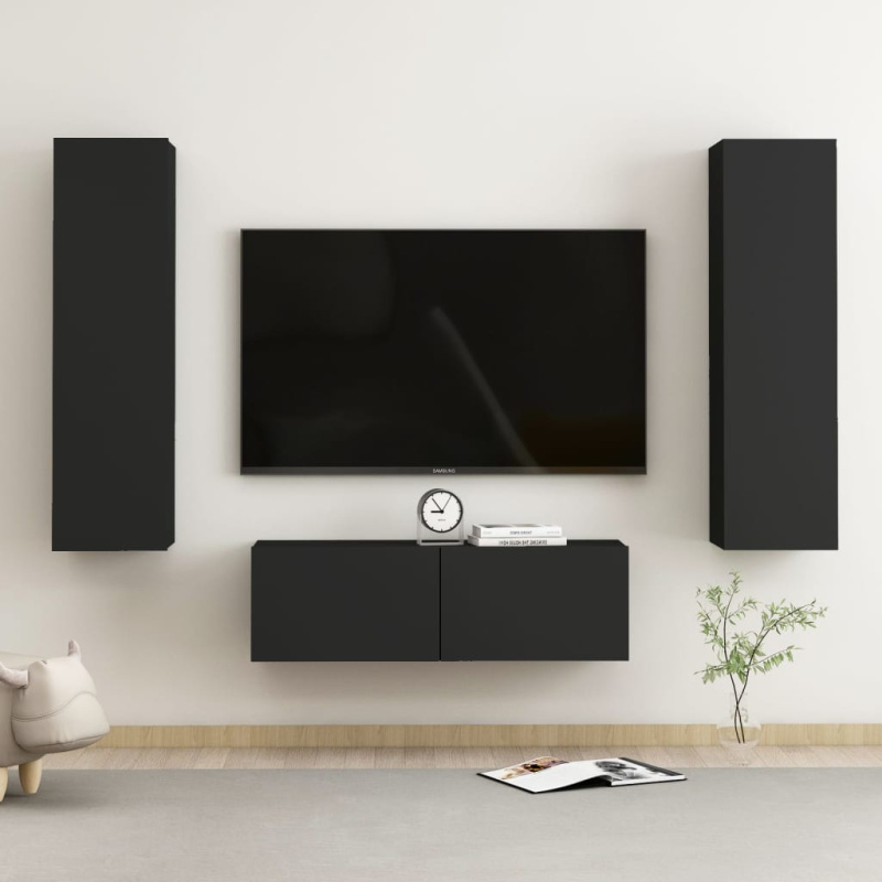 3Dílný Set Tv Skříněk Černý Dřevotříska - Staré dřevo / 100 cm