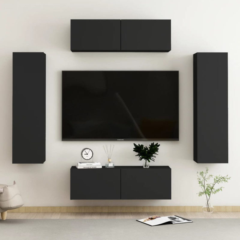4Dílný Set Tv Skříněk Černý Dřevotříska - Staré dřevo / 4 / 100 cm