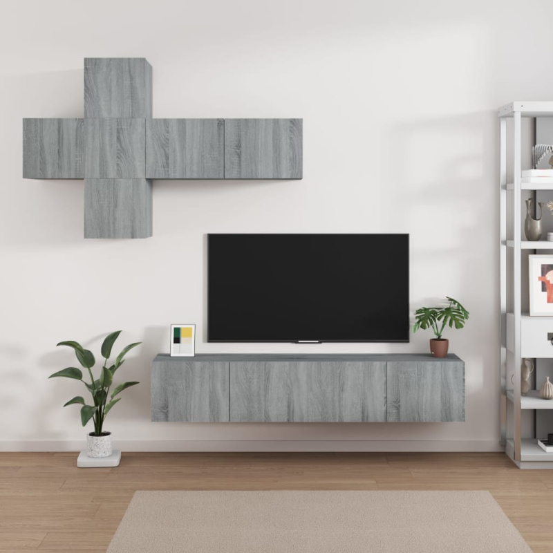 7Dílný Set Tv Skříněk Šedý Sonoma Kompozitní Dřevo - dub artisan / 100 cm